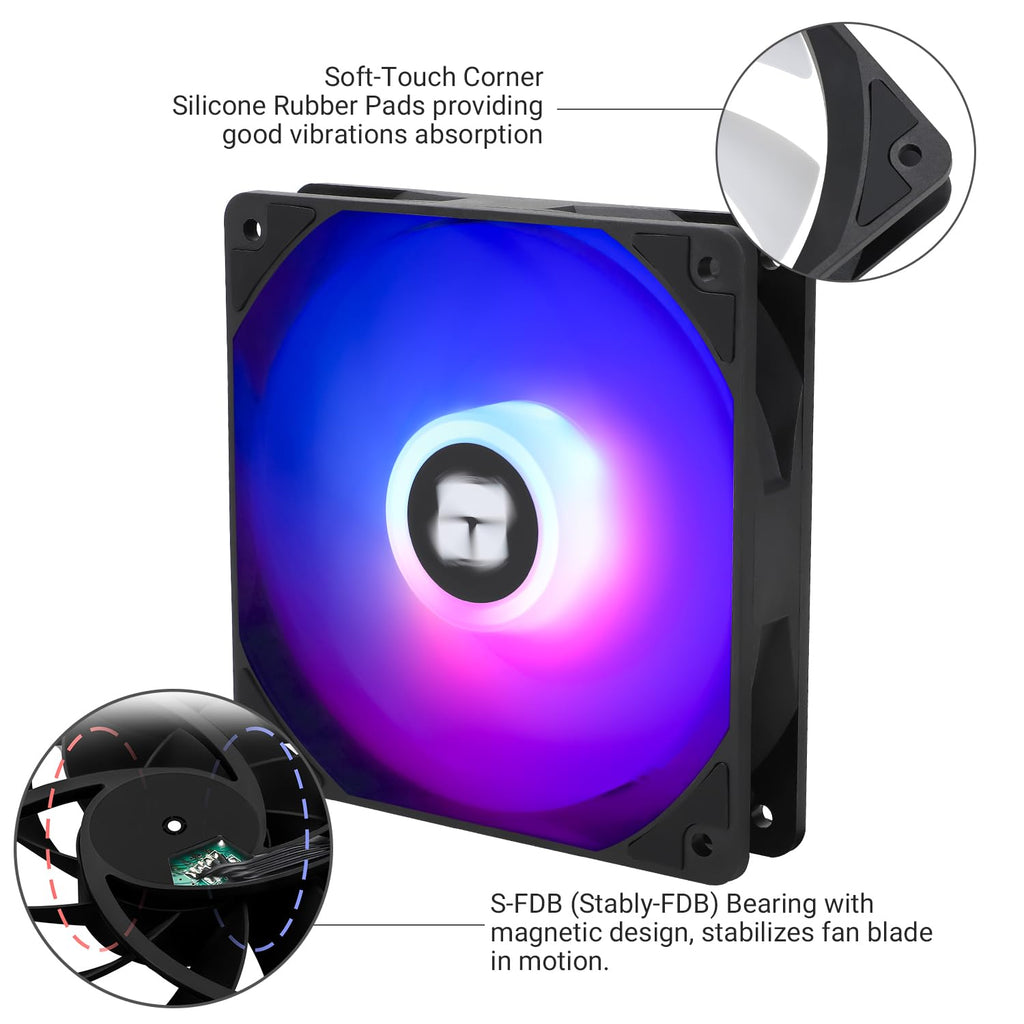 TL-C12C-S X3 Case Fan (3-Pack): Silent 120mm ARGB cooling fans featuring a durable S-FDB bearing, 4-pin PWM speed control up to 1550RPM, and striking addressable RGB lighting. Perfect for high-airflow, whisper-quiet computer builds.