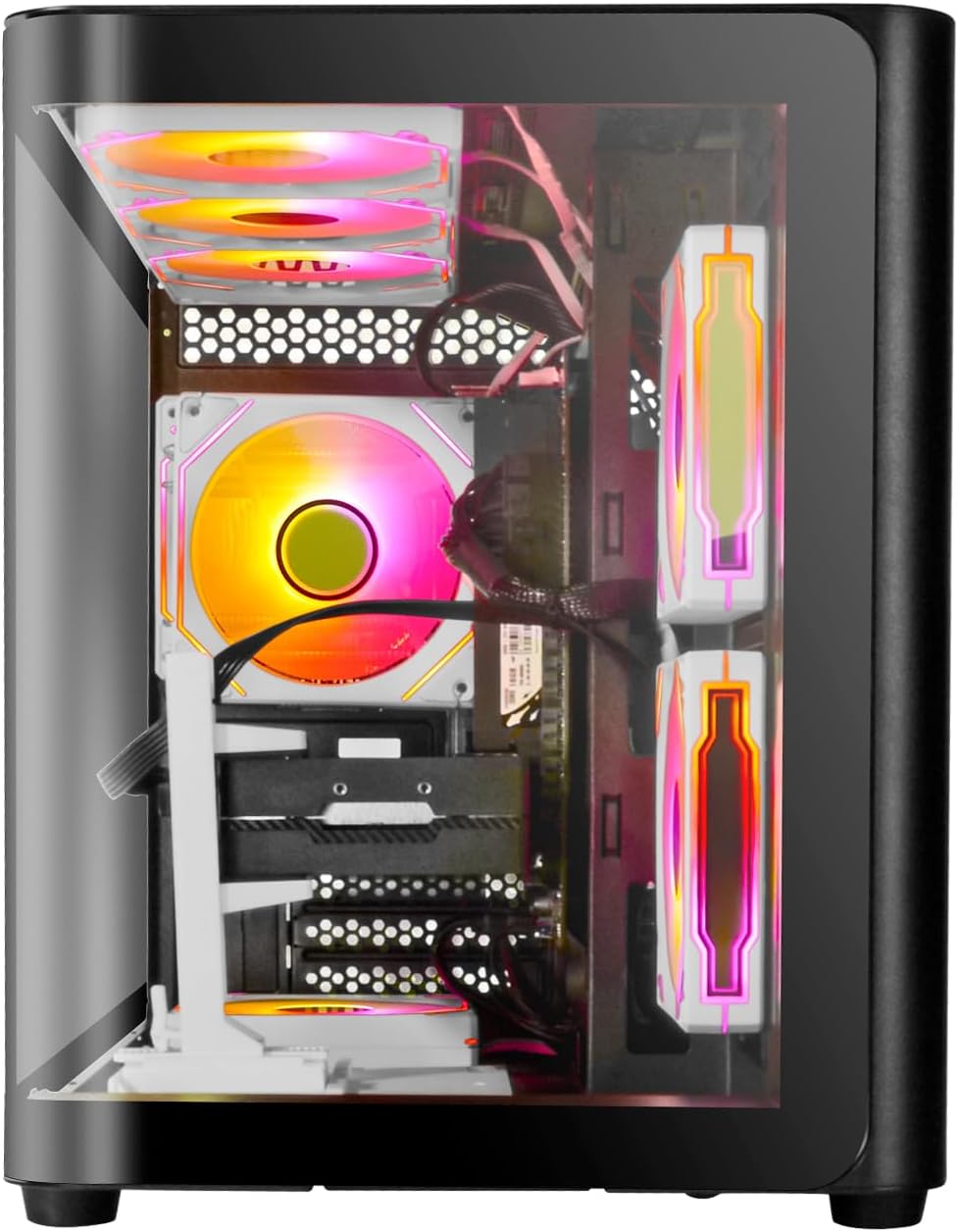 Archangel Gaming PC: High-end black tower featuring an Intel Core i9-14900HX CPU, RTX 5060 Ti 8GB GPU, 16GB DDR5 RAM, and a 1TB NVMe SSD. Equipped with WiFi 6 and built for streaming, video editing, workstation tasks, and 4K/8K media.