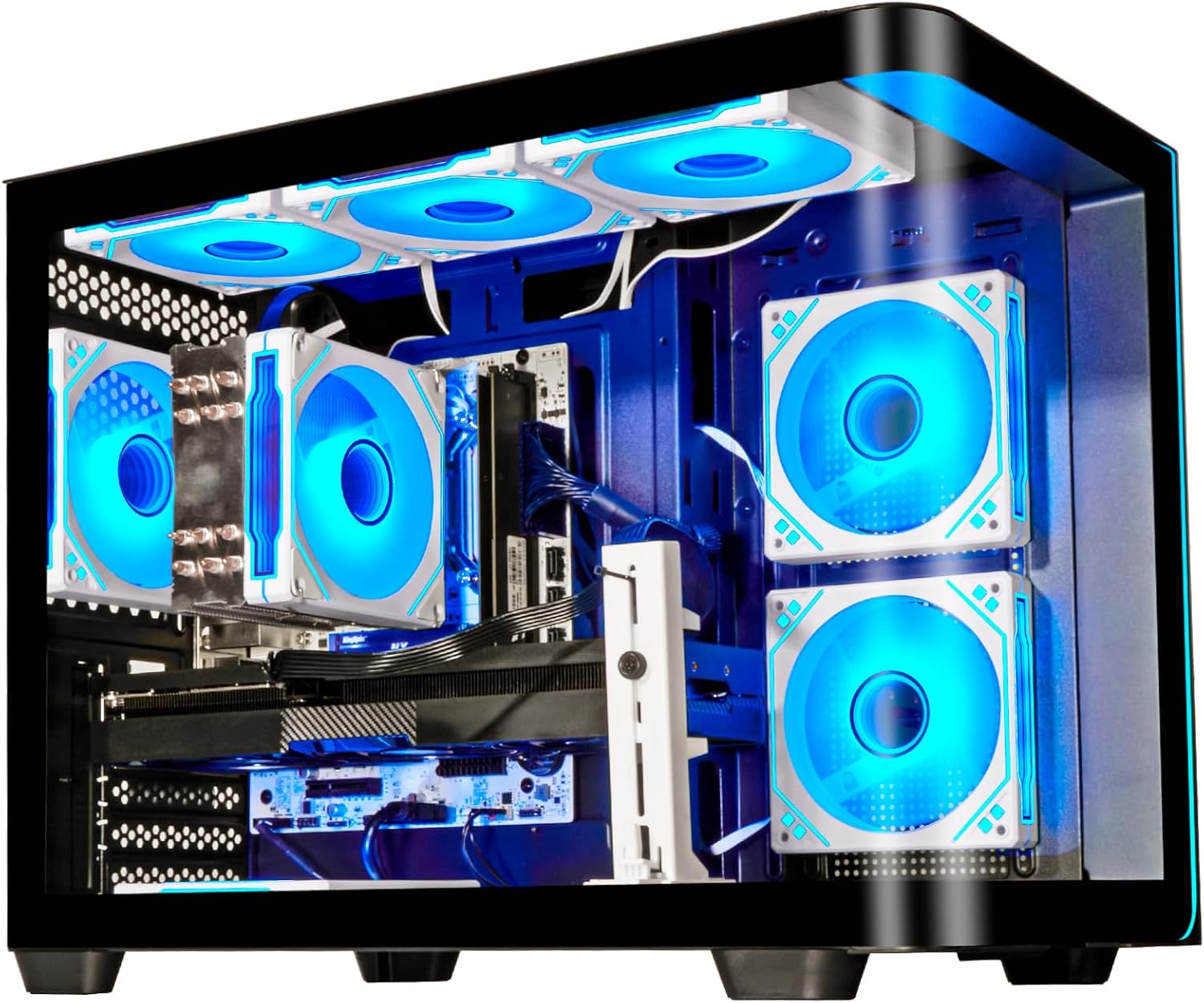 Archangel Gaming PC: High-end black tower featuring an Intel Core i9-14900HX CPU, RTX 5060 Ti 8GB GPU, 16GB DDR5 RAM, and a 1TB NVMe SSD. Equipped with WiFi 6 and built for streaming, video editing, workstation tasks, and 4K/8K media.