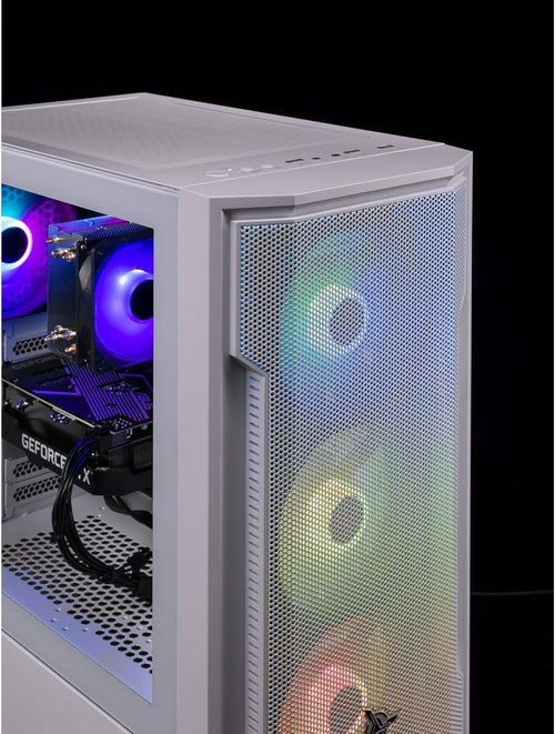 Archangel Gaming PC: Sleek desktop powerhouse packed with an Intel i5 14400F CPU, NVIDIA RTX 5060 GPU, 32GB DDR4 3200MHz RAM, and a 1TB NVMe SSD. Features a stable 650W Gold PSU, built-in Wi-Fi, and Windows 11 for elite gaming.